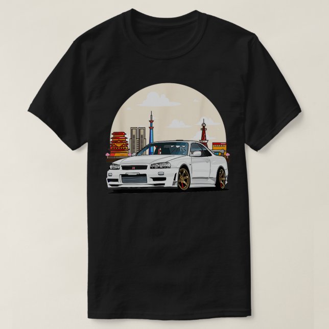 Camiseta Skyline JDM R34 Ajustando o Japão Tokio Drift TSir (Frente do Design)