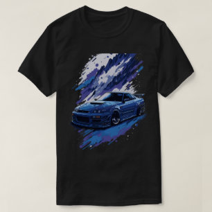 Camiseta Skyline modificado azul em uma abertura de pintura