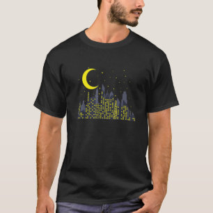 Camiseta Skyline noturno com metade de Moon Building City