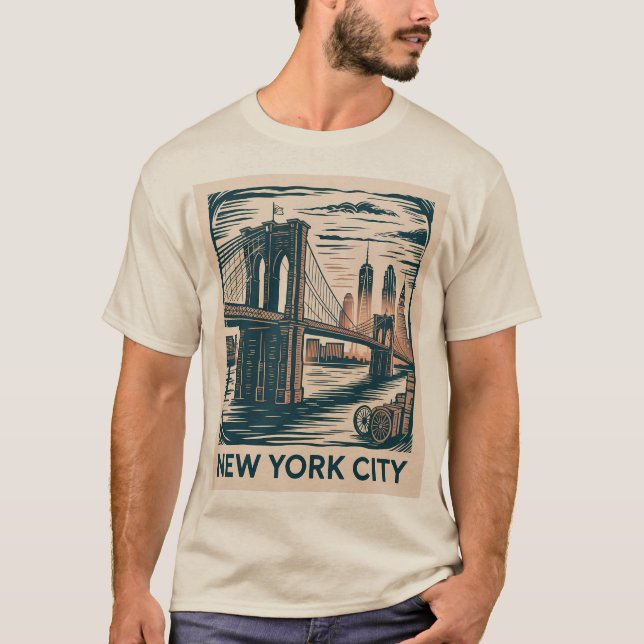 Camiseta Skyline Retroativo da Ponte do Nova Iorque Brookly (Frente)