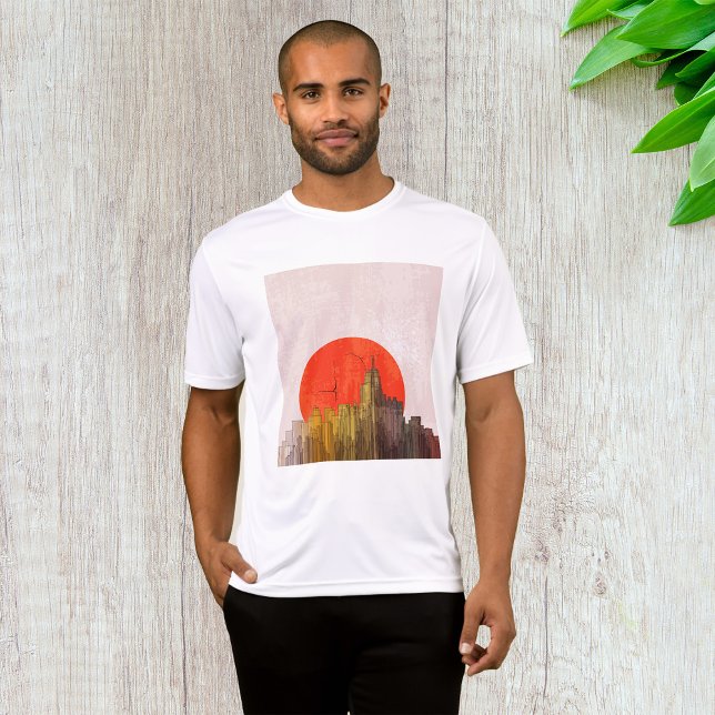 Camiseta Skyline Urbano com Cityscape Cinza Vermelho (Criador carregado)
