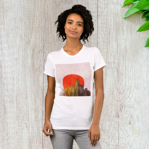 Camiseta Skyline Urbano com Cityscape Cinza Vermelho