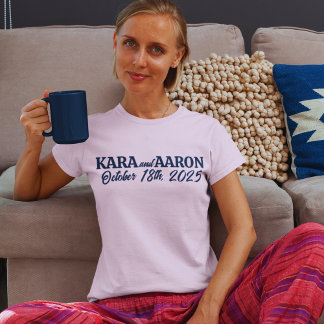 Camiseta Slate Blue Vintage Texto de Casamento de Bridesmai