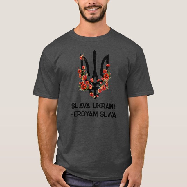 Camiseta SLAVA UKRAINI. HEROYAM SLAVA. Tridente. Trizub. (Frente)