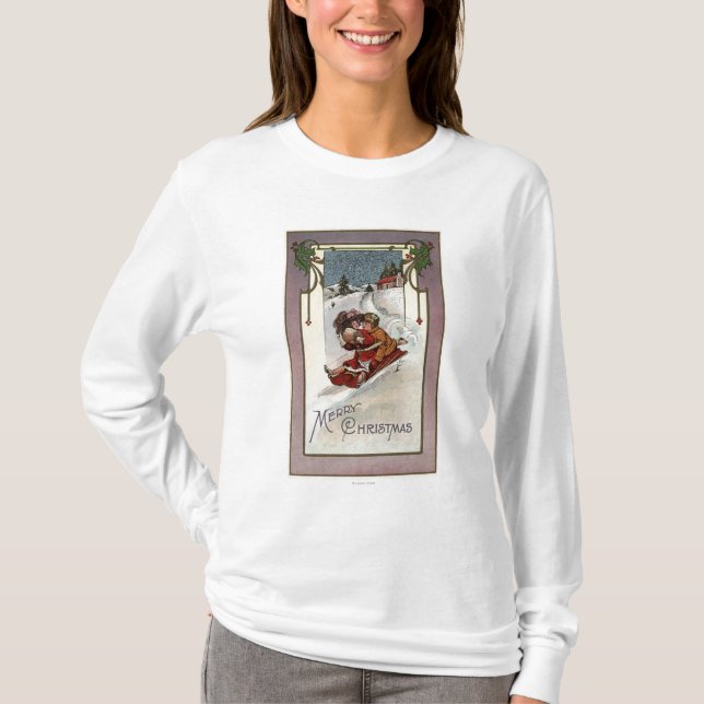 Camiseta Sledding alegre de ChristmasCouple (Frente)