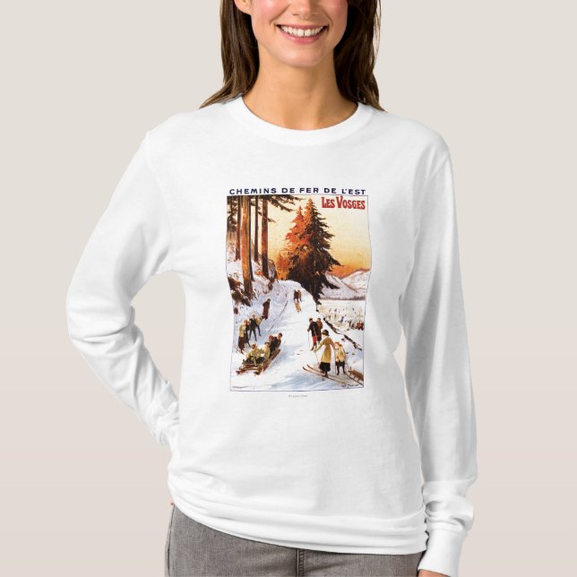 Camiseta Sledding e esquiar no poster de Vosges (Frente)