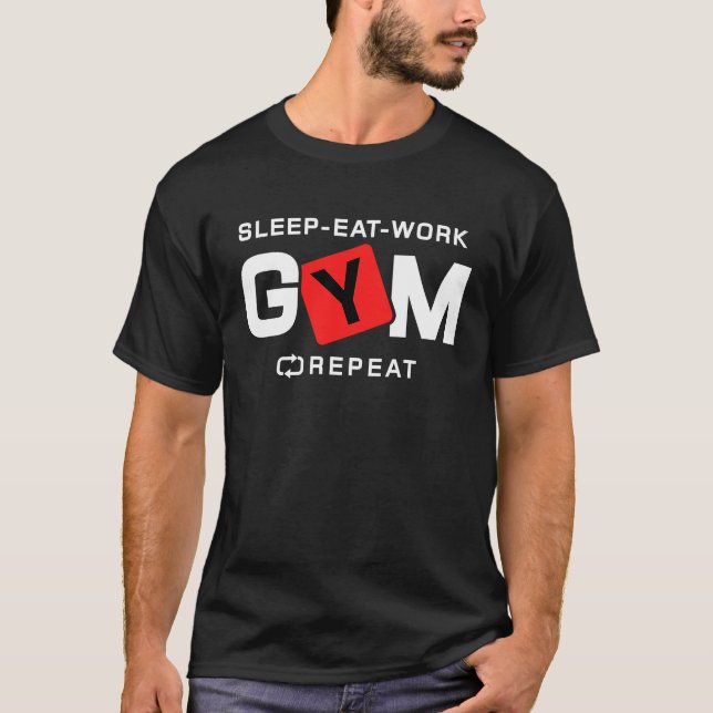 Camiseta Sleep Eat Work Gym Repeat Workout Fitness (Frente)