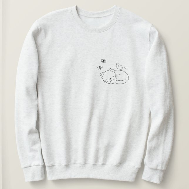 Camiseta Sleeping Cat Line Art (Frente do Design)