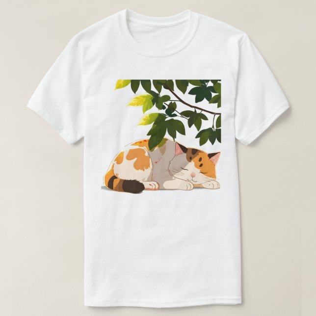 Camiseta Sleeping Chubby Calico Cat (Frente do Design)