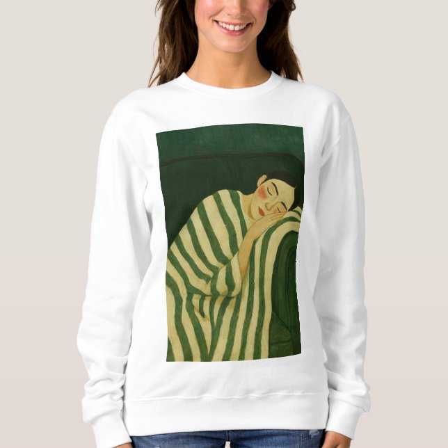 Camiseta Sleeping Woman on Green Couch (Frente)