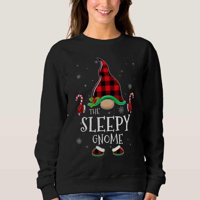 Camiseta Sleepy Gnome Buffalo Plaid Matching Family Christm (Frente)