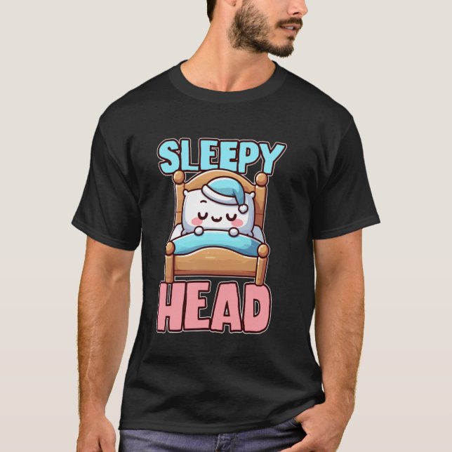 Camiseta Sleepy Head Cute Bedtime Cartoon (Frente)