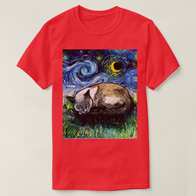 Camiseta Sleepy Siamese Cat Night (Frente do Design)