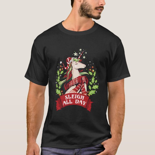 Camiseta Sleigh All Day Santa Unicorn (Frente)