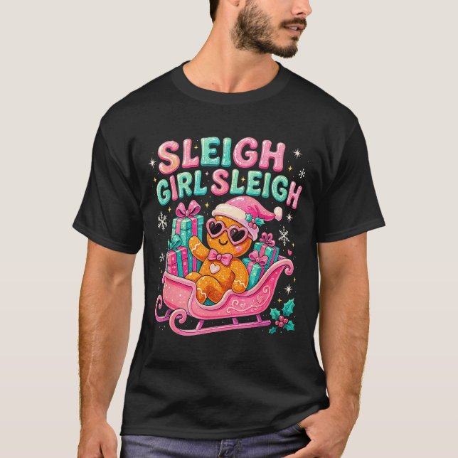 Camiseta Sleigh Girl Cute Gingerbread Christmas Art  (Frente)