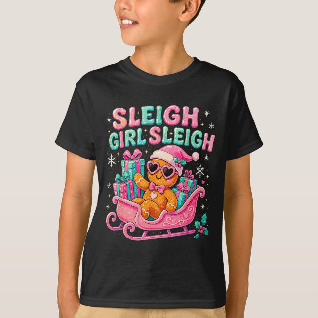 Camiseta Sleigh Girl Cute Gingerbread Christmas Art  (Frente)