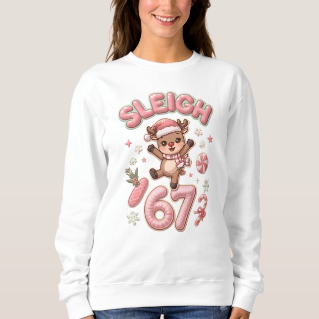 Camiseta Sleigh Six Seven Cute Reindeer Christmas Meme (Frente)