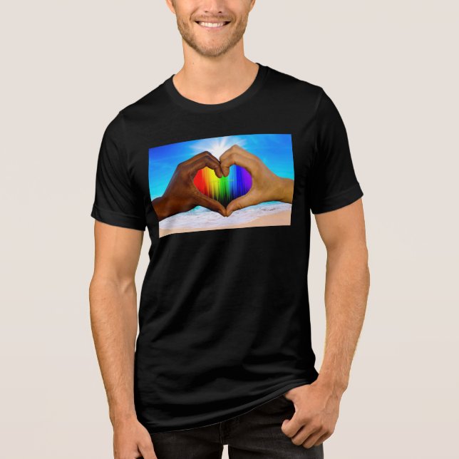 Camiseta SlipperyJoe gradiente de arco-íris vibrante coraçã (Frente)