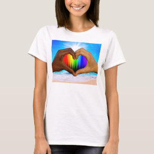Camiseta SlipperyJoe gradiente de arco-íris vibrante coraçã