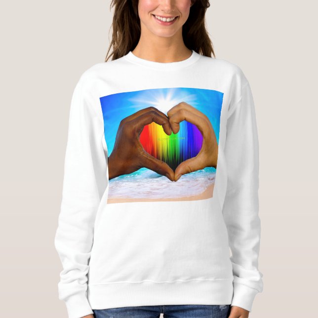 Camiseta SlipperyJoe gradiente de arco-íris vibrante coraçã (Frente)