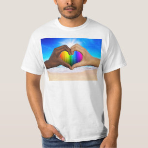 Camiseta SlipperyJoe gradiente de arco-íris vibrante coraçã