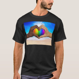 Camiseta SlipperyJoe gradiente de arco-íris vibrante coraçã
