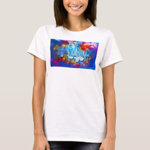 Camiseta SlipperyJoe NYC grafite lua cercada por redemoinho