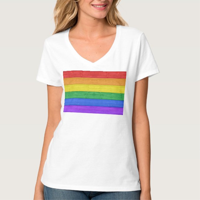 Camiseta SlipperyJoe's clássico arco-íris tátil feito à mão (Frente)