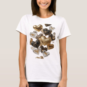 Camiseta Slogan Corações Dourados Prata Legal