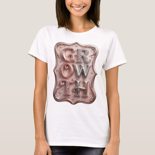 Camiseta Slogan de Crescimento Prateado e Elegante Design (Frente)