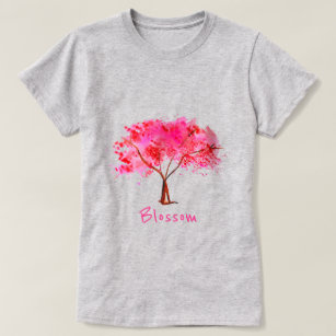 Camiseta Slogan de florescência com a árvore cor-de-rosa da