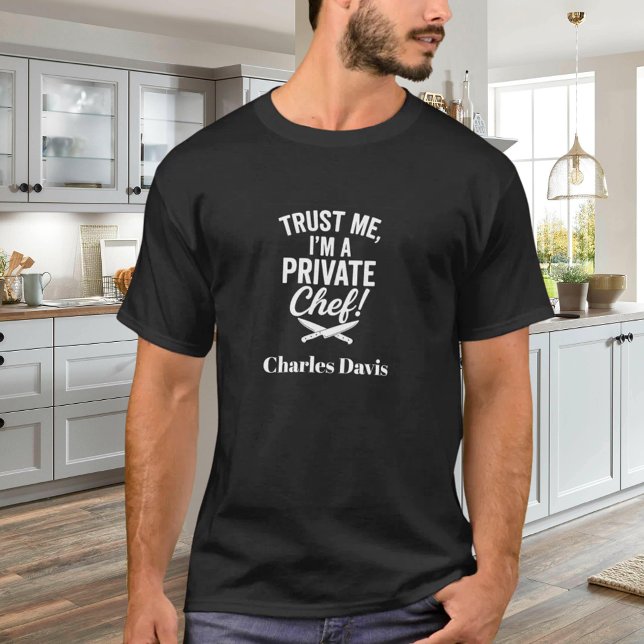 Camiseta Slogan de script preto de chef privado (Criador carregado)