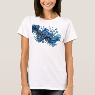 Camiseta Slogan Estrelas Azuis Icônicas