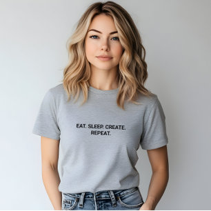 Camiseta Slogan Repetir Crio Eat Sleep da Cinza