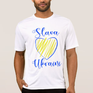 Camiseta Slogan Slava Ucraniano Glória à Ucrânia coração T-