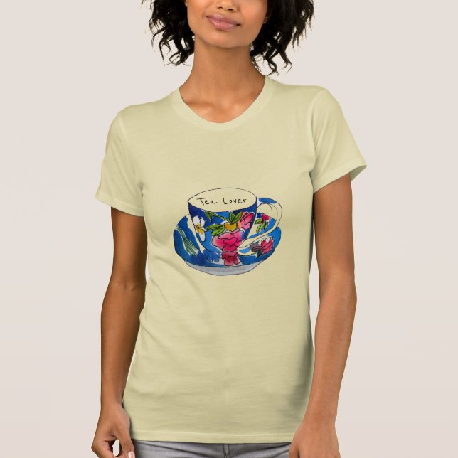 Camiseta Slogan Tea Lover com ilustração de Teacup antiga (Frente)