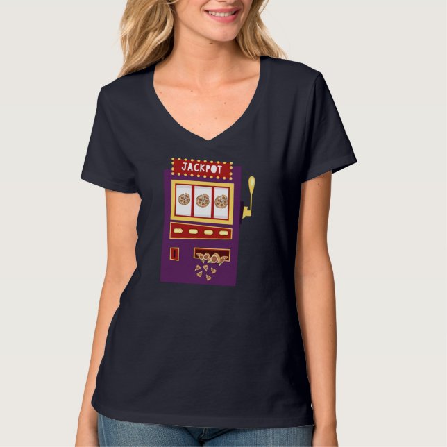 Camiseta Slot Machine Pizza Jackpot Engraçado Pizza De Jogo (Frente)