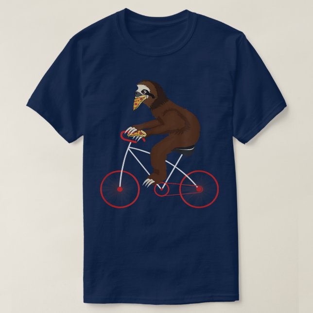 Camiseta Sloth Andando de bicicleta Comendo Pizza Engraçado (Frente do Design)