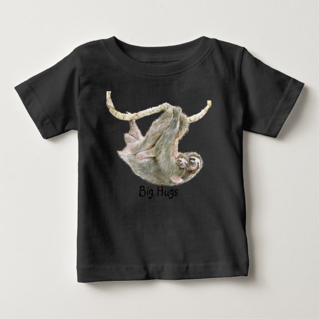Camiseta Sloth, bebê com mãe "Big Hugs" (Frente)