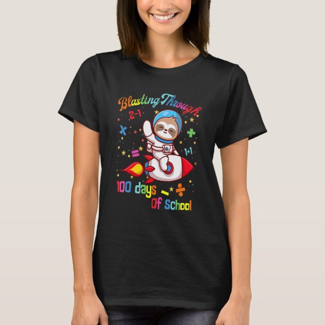 Camiseta Sloth Blasting Through 100 Days of School 100th Da (Frente)