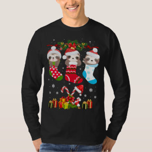 Camiseta Sloth Christmas Sloth Santa Hat Lights Xmas T