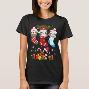 Camiseta Sloth Christmas Sloth Santa Hat Lights Xmas T