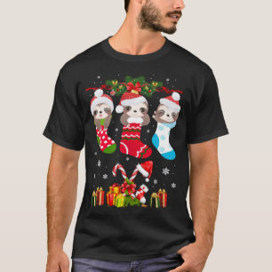 Camiseta Sloth Christmas Sloth Santa Hat Lights Xmas T