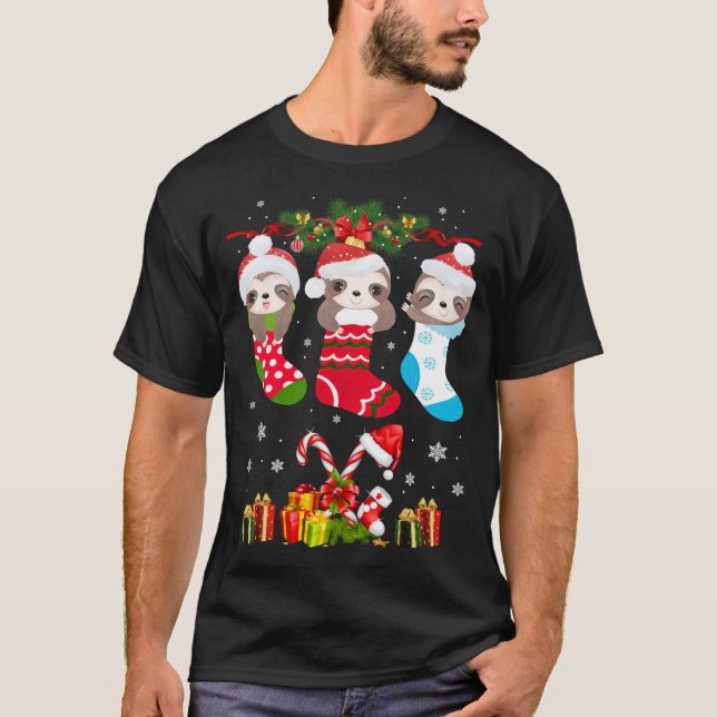Camiseta Sloth Christmas Sloth Santa Hat Lights Xmas T (Frente)