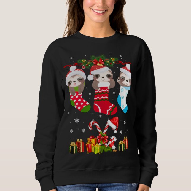 Camiseta Sloth Christmas Sloth Santa Hat Lights Xmas T (Frente)