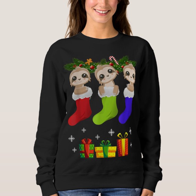 Camiseta Sloth Christmas Sloth Santa Hat Lights Xmas T (Frente)