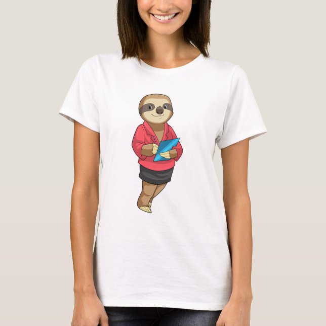 Camiseta Sloth como Secretário com Notepad (Frente)