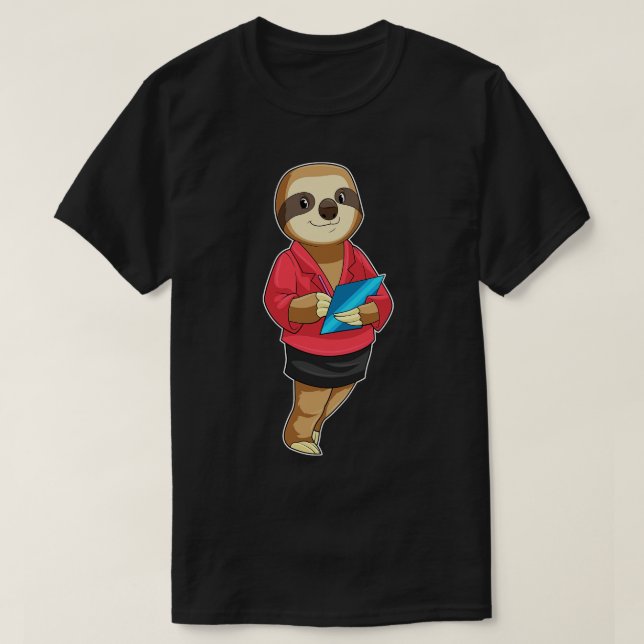 Camiseta Sloth como Secretário com Notepad (Frente do Design)