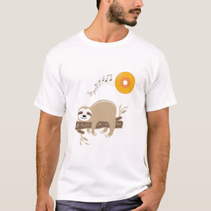 Camiseta Sloth Dormindo no Music Vinyl Record Sun