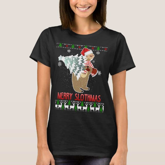 Camiseta Sloth Feliz Slothmas Ugly Christmas Pajama (Frente)